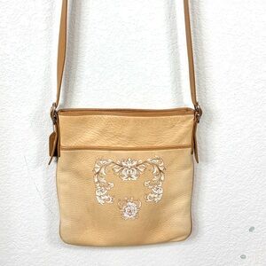 Coach Tan Crossbody Bag with Floral Design Personalized & Upcycled 4466